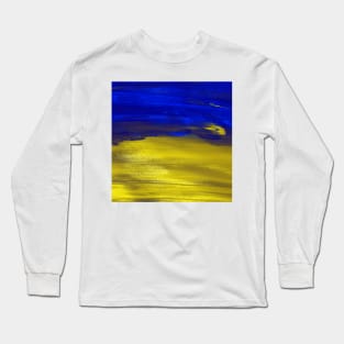 Yellow Navy Abstract Paint Art Long Sleeve T-Shirt